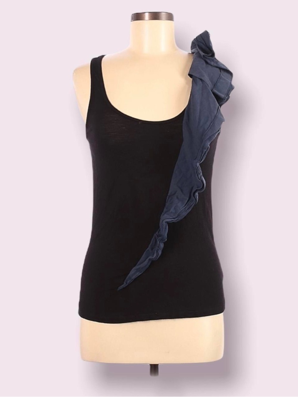 One Sept for Anthropologie Ruffled One-Should Accent Black Tank Top, EUC, size M